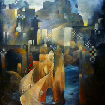 Peinture intitulée "Retour au port.jpg" par Marie-France Venon, Œuvre d'art originale, Huile