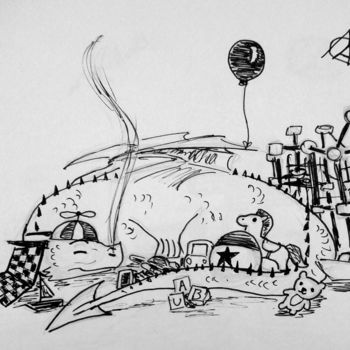 Zeichnungen mit dem Titel "Dragon Hoarding Chi…" von Dracorex Creations, Original-Kunstwerk, Kugelschreiber