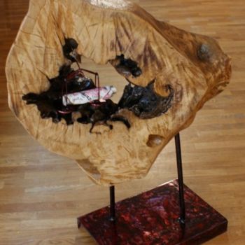 Sculpture titled "Abismo- Justiça" by M.Gloria, Original Artwork, Wood