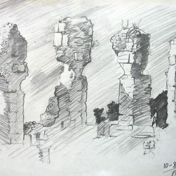 Drawing titled "milet kolonlar" by Murat Güçlüer, Original Artwork, Charcoal