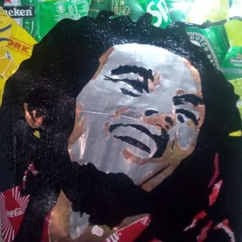 Collages intitulée "BOB MARLEY" par Mhand Oussous, Œuvre d'art originale, Collages