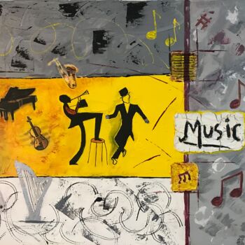 Painting titled "Music" by Marie-Hélène Burdy, Original Artwork, Acrylic Mounted on Wood Stretcher frame