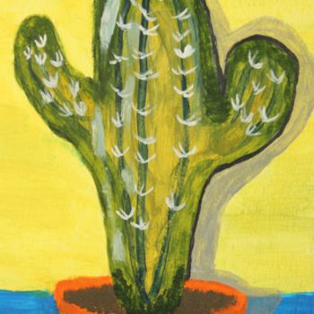Painting titled "cute cactus" by Mariia Khudobina, Original Artwork, Oil