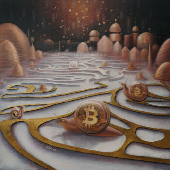 Painting titled "Bitcoinland" by Mi6el_art, Original Artwork, Acrylic