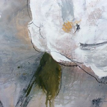 Ζωγραφική με τίτλο "Hibiskus" από Mia Van Hoofstat, Αυθεντικά έργα τέχνης, Λάδι Τοποθετήθηκε στο Ξύλινο φορείο σκελετό