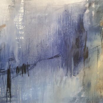 Painting titled "Blauwe Droom" by Mia Van Hoofstat, Original Artwork, Oil Mounted on Wood Stretcher frame