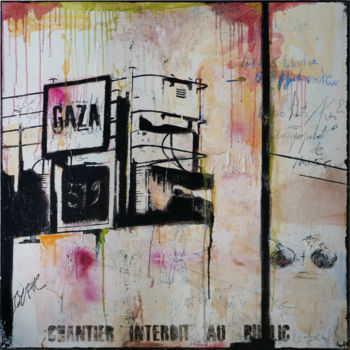 Картина под названием ""Gaza, 5 janvier"" - Mia, Подлинное произведение искусства, Масло Установлен на Деревянная панель