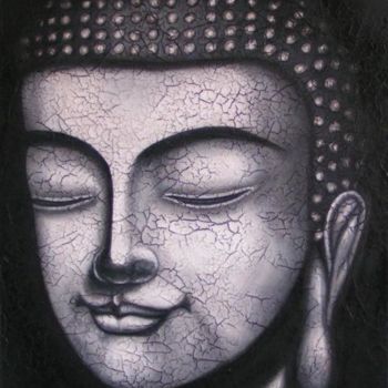 Peinture intitulée "buddha blanc" par Chrystel Mialet, Œuvre d'art originale