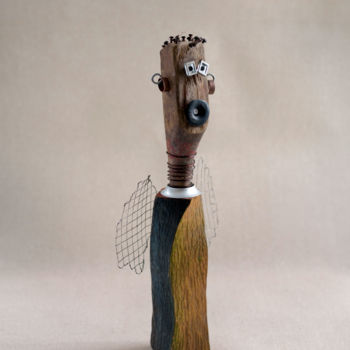 Скульптура под названием "Angel Negra" - Ana Maria Salcedo Jeri, Подлинное произведение искусства, Дерево
