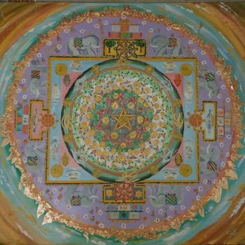 Malerei mit dem Titel "Mandala. Öl auf Lei…" von Tatiana Kouzminskaia, Original-Kunstwerk, Öl