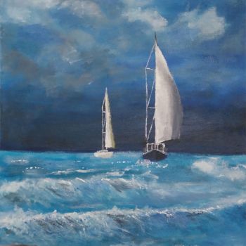 Painting titled "Boats and Blue shad…" by Miaven, Original Artwork, Acrylic