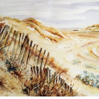 Pintura titulada "barque et dunes" por Marie Claude Laurent, Obra de arte original