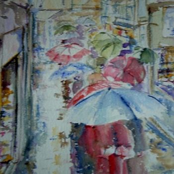 Peinture intitulée "les parapluies" par Marie Claude Laurent, Œuvre d'art originale