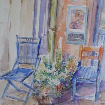 Malerei mit dem Titel "Les deux chaises bl…" von Marie Claude Laurent, Original-Kunstwerk, Aquarell