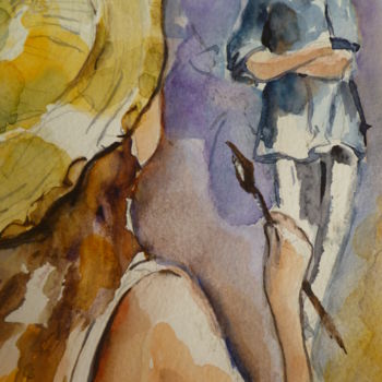Malerei mit dem Titel "l'artiste et son mo…" von Marie Claude Laurent, Original-Kunstwerk, Aquarell