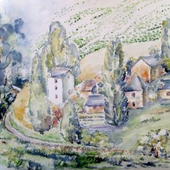 Malerei mit dem Titel "dans les Pyrénées" von Marie Claude Laurent, Original-Kunstwerk, Aquarell