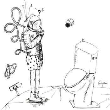 Dibujo titulada "cosmonaute-dans-les…" por Dominique Kuehn, Obra de arte original, Tinta
