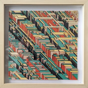 Collages titled "City Expansion 10#46" by Michaël Aubanel, Original Artwork, Collages Mounted on Other rigid panel