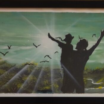 Painting titled "L'envol des oiseaux" by Michael Calon, Original Artwork, Acrylic