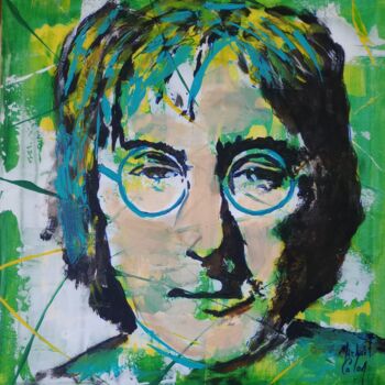 Painting titled "John Lennon pop art" by Michael Calon, Original Artwork, Acrylic Mounted on Wood Stretcher frame