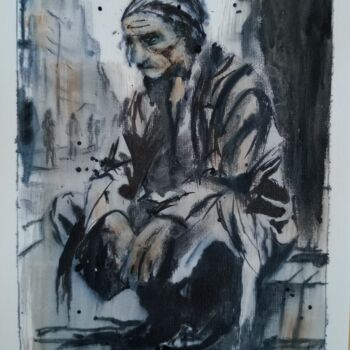 Painting titled "Le mendiant" by Michael Calon, Original Artwork, Ink