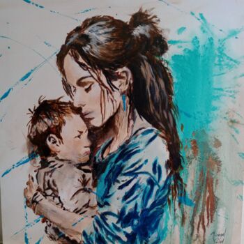 Peinture intitulée "Mère et enfant" par Michael Calon, Œuvre d'art originale, Acrylique Monté sur Châssis en bois