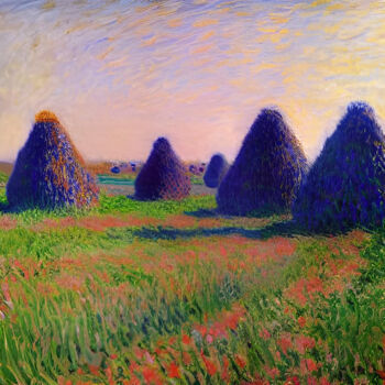 Peinture intitulée "Haystacks retro" par Michael Cheung, Œuvre d'art originale, Acrylique Monté sur Châssis en bois