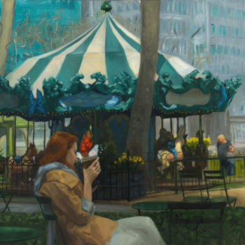 Schilderij getiteld "Bryant Park" door Michael Connors, Origineel Kunstwerk, Olie