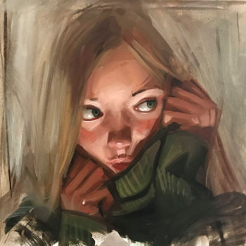 Painting titled "Green Sweater" by Michael Connors, Original Artwork, Oil