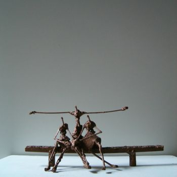 Sculpture intitulée "Sur le banc" par Michael Dumont, Œuvre d'art originale, Métaux