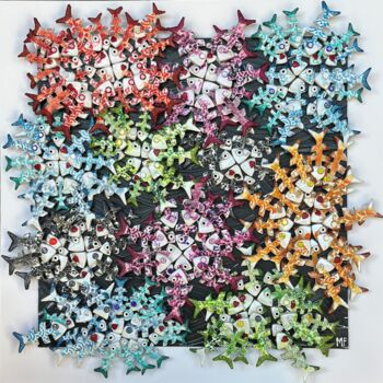 Sculpture titled "FireWorks" by Michael Fantozzi, Original Artwork, Clay Mounted on Wood Panel