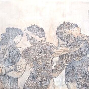 图画 标题为“Les trois grâces” 由Michael Hebert, 原创艺术品, 墨 安装在木质担架架上