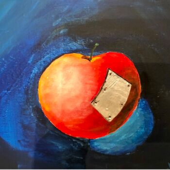 Peinture intitulée "Apfel mit Implantat" par Michael Henning, Œuvre d'art originale, Acrylique