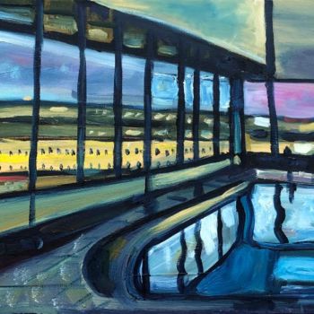 Картина под названием "Pool across from th…" - Michael Kent, Подлинное произведение искусства, Масло