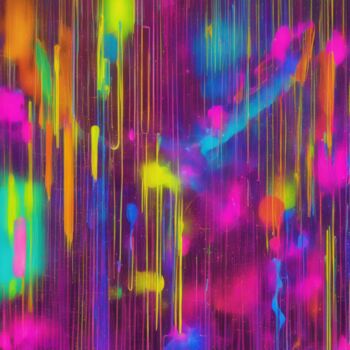 Digitale Kunst getiteld "Neon-Regen" door Michael Konradi, Origineel Kunstwerk, AI gegenereerde afbeelding