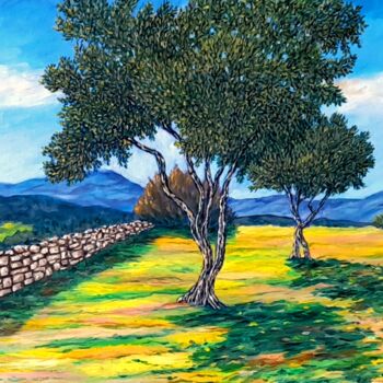 Peinture intitulée "les oliviers à Khir…" par Michael Le Lann, Œuvre d'art originale, Huile Monté sur Châssis en bois