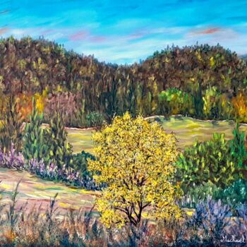 Peinture intitulée "le mimosa forêt Nev…" par Michael Le Lann, Œuvre d'art originale, Huile Monté sur Châssis en bois