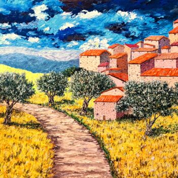 Peinture intitulée "village en Provence" par Michael Le Lann, Œuvre d'art originale, Huile Monté sur Châssis en bois