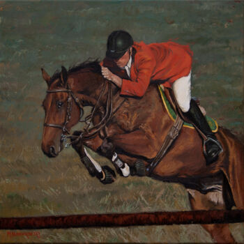 Pittura intitolato "Horse jump" da Michael Nowakowski, Opera d'arte originale, Olio Montato su Telaio per barella in legno