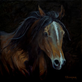 Painting titled "Horse portrait 2" by Michael Nowakowski, Original Artwork, Oil Mounted on Wood Stretcher frame