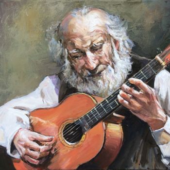 Pintura titulada "Guitarist" por Michael Slutsker, Obra de arte original, Oleo