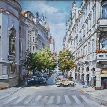 Painting titled "Parizska street in…" by Michael Slutsker, Original Artwork, Oil