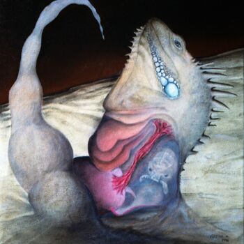 Ζωγραφική με τίτλο "Résurgence." από Michael Vizzini, Αυθεντικά έργα τέχνης, Λάδι Τοποθετήθηκε στο Ξύλινο φορείο σκελετό