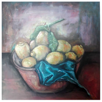 Painting titled "Lemons" by Michaela Shorm, Original Artwork, Oil