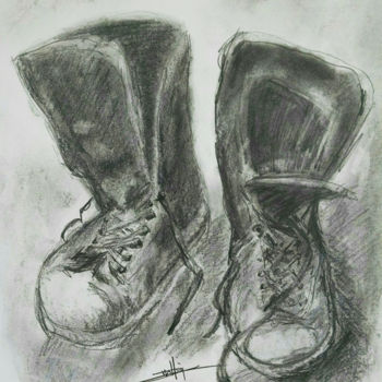Σχέδιο με τίτλο "Boots" από Michael Dellinger, Αυθεντικά έργα τέχνης, Κάρβουνο