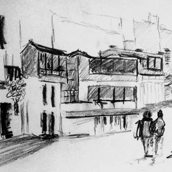 Dessin intitulée "Street Sketch" par Michael Dellinger, Œuvre d'art originale, Fusain