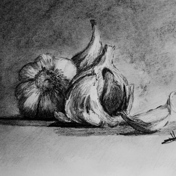 Tekening getiteld "Charcoal Garlic" door Michael Dellinger, Origineel Kunstwerk