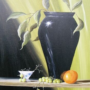 Peinture intitulée "The Black Vase" par Michael Monaghan, Œuvre d'art originale, Huile Monté sur Châssis en bois