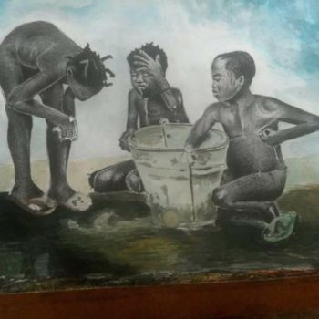 Painting titled "local shower" by Michael Osei, Original Artwork, Watercolor