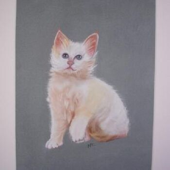 Painting titled "Chat blanc" by Michago, Original Artwork